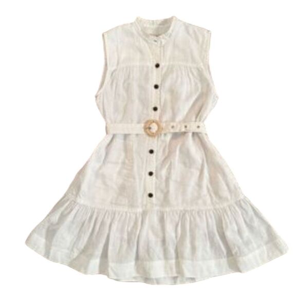 Banana Republic White 💯 Linen Flounce Dress Size L - Picture 4 of 12